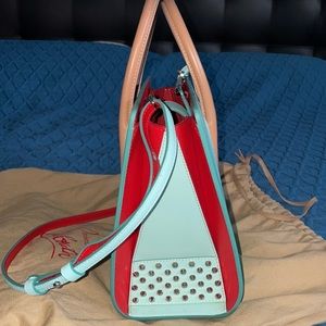 Christian Louboutin Mint Blue and Red Studded Leather Handbag